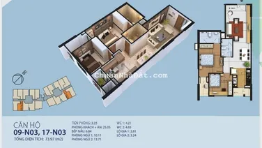 Bán căn S sổ đỏ = 75m2 tòa N03 2PN 2WC, giá 6.23tỷ