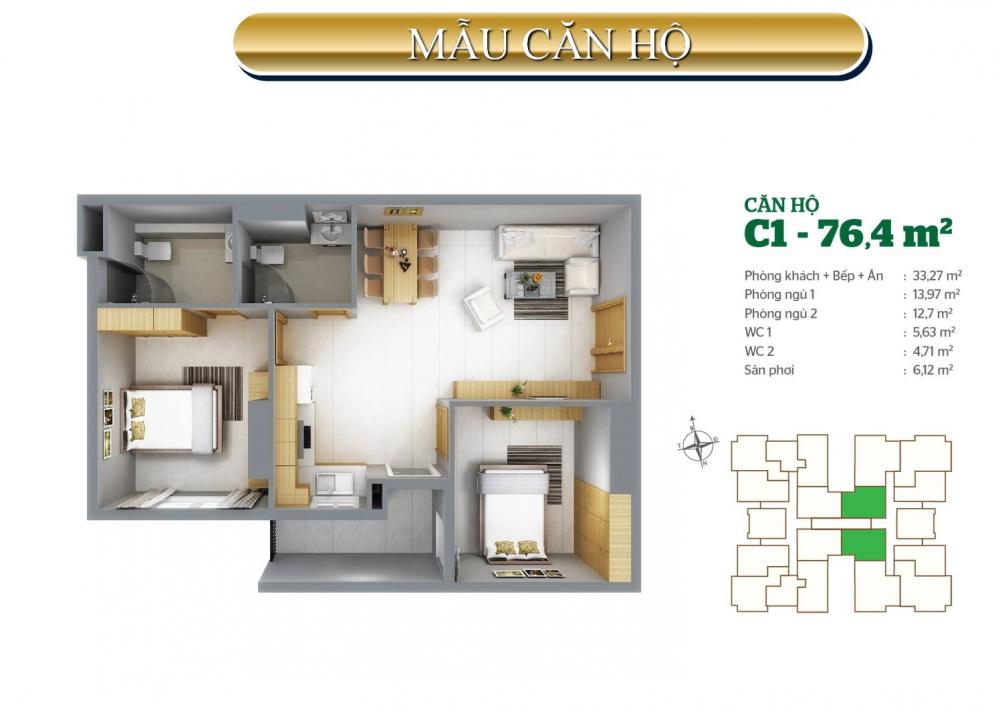 Cho thuê gấp CHCC Tân Hương Tower, DT 77m2, 2PN 2WC, giá 8tr/th Q. Tân Phú