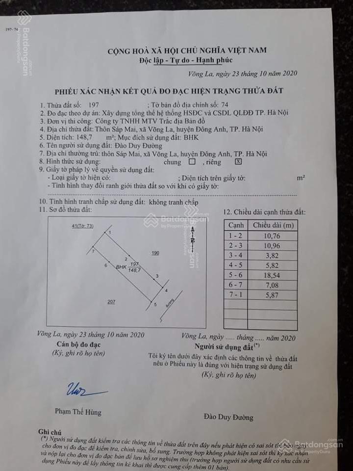 Tôi cần bán mảnh 147m2 tặng nhà C4 tại ấp Sáp Mai, Võng La, Đông Anh, Hà Nội, giá chỉ 4.2 tỷ Tôi cần bán mảnh 147m2 tặng nhà C4 tại ấp Sáp Mai, Võng La, Đông Anh, Hà Nội, giá chỉ 4.2 tỷ