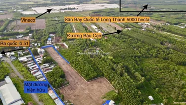 Mặt tiền đường Bàu Cạn - Long Phước, tổng diện tích 2,4ha có 2 mặt tiền thích hợp làm kho xưởng