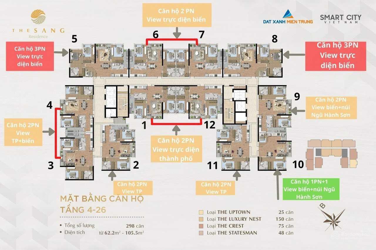 Giá hấp dẫn cho căn hộ cao cấp 2PN, 82,6m2, tầng cao siêu hiếm - mặt biển Mỹ Khê, sổ hồng vĩnh viễn