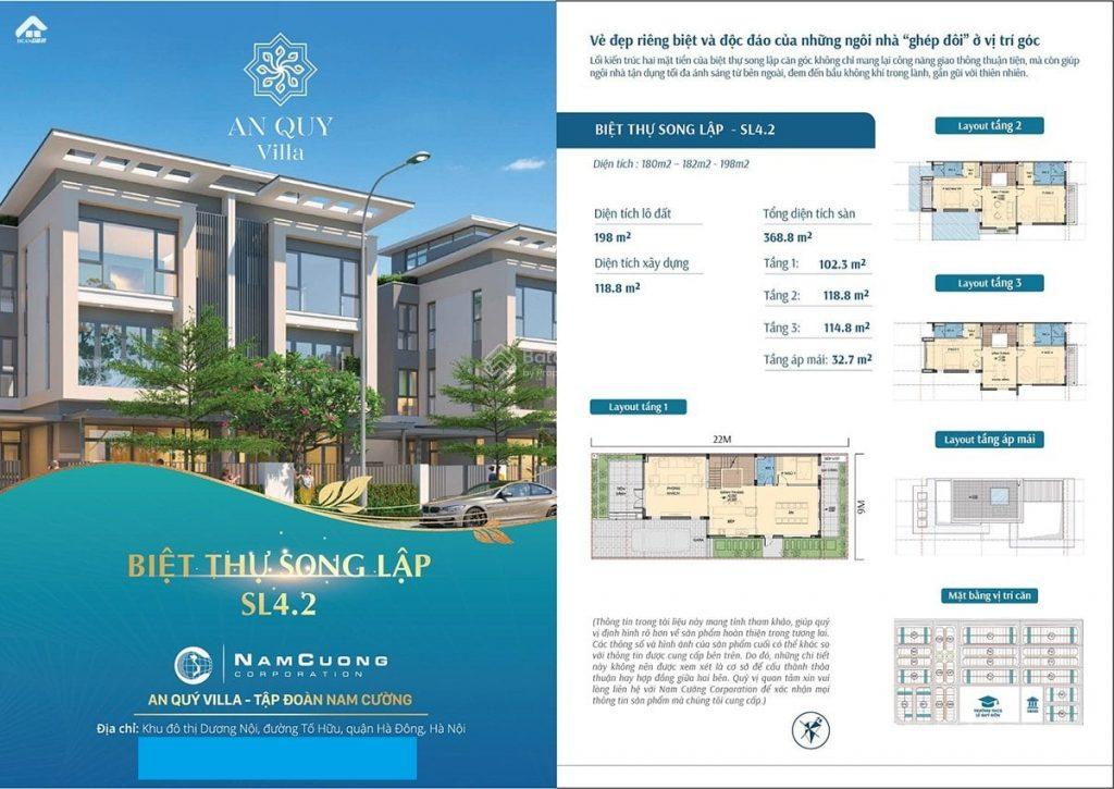 Bán căn biệt thự An Quý KĐT Dương Nội, 180m2, 39 tỷ bao phí: 0985 999 ***