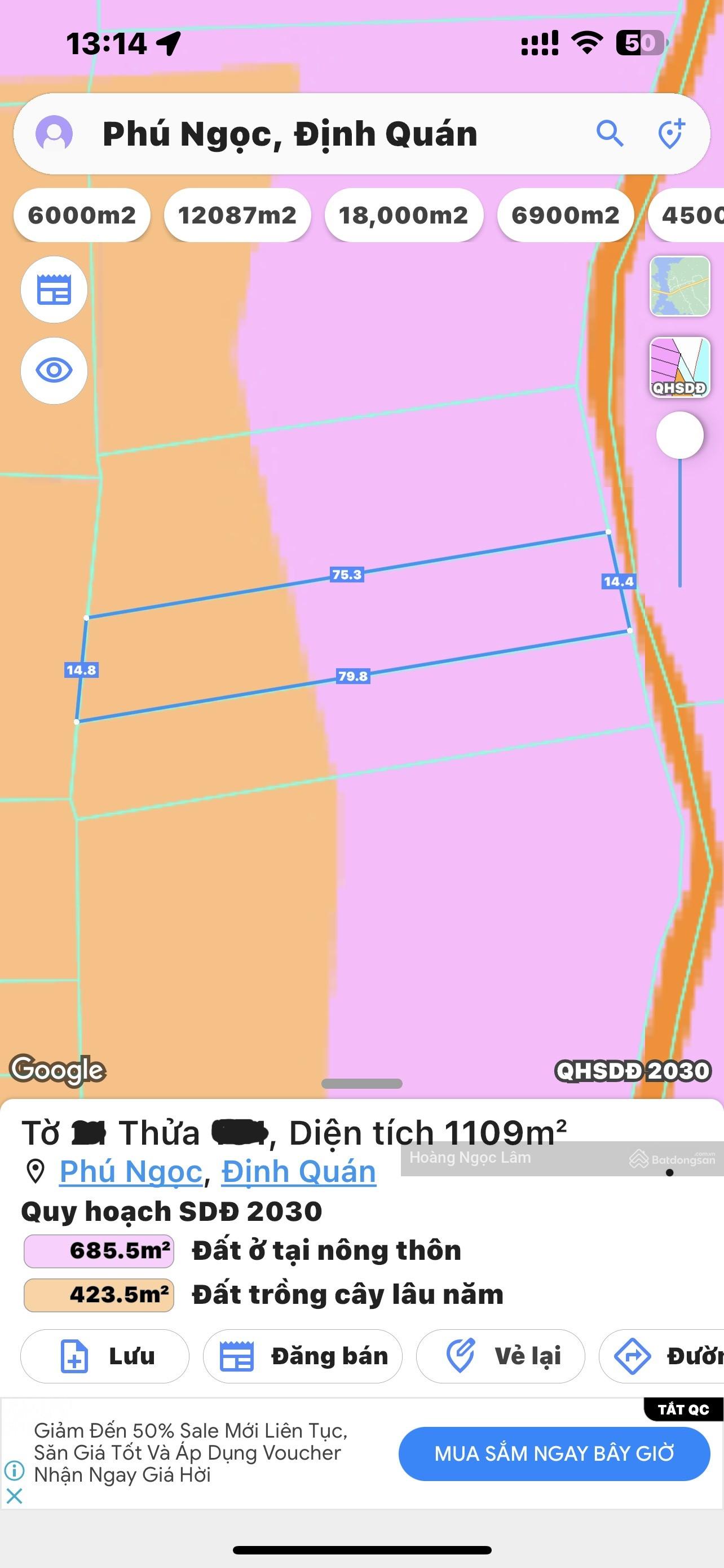 Cách Quốc Lộ 20 chỉ 300m lô đất biệt thự vườn 1109m2(14mx75m) có sẵn 100m2 thổ cư chỉ 1,35 tỷ