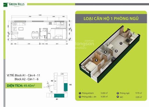 Cho thuê căn hộ 49m2/ 1PN/ 5.5tr block A Green Town Bình Tân, nội thất cơ bản. LH 0902 510 *** Duy