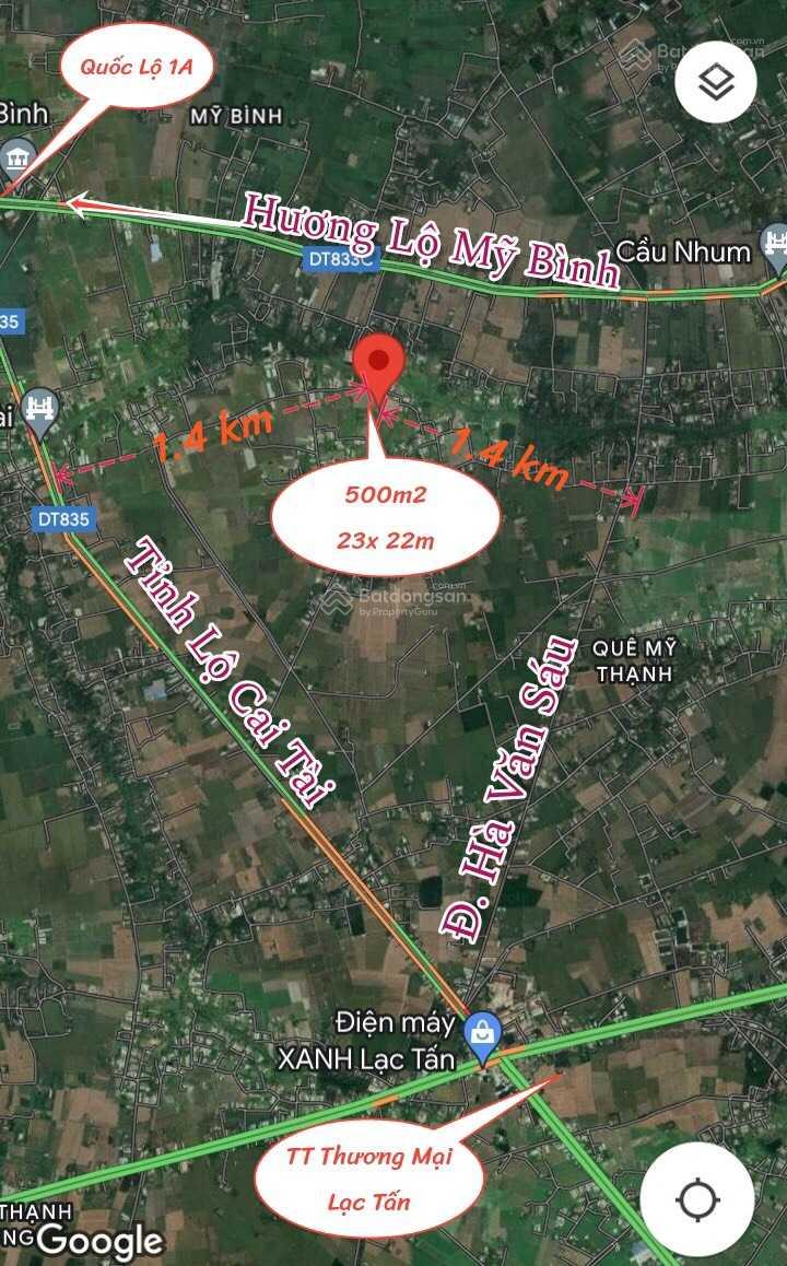 Chính chủ cần bán đất ở diện tích 500m2, xã Quê Mỹ Thạnh, huyện Tân Trụ, tỉnh Long An