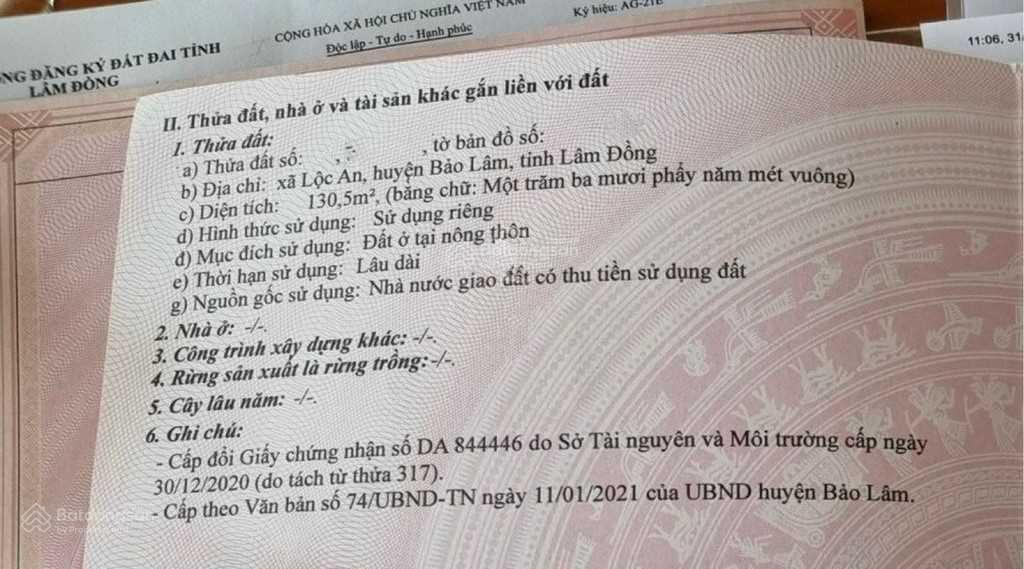 Đất full thổ cư xã Lộc An, Bảo Lâm, Lâm Đồng