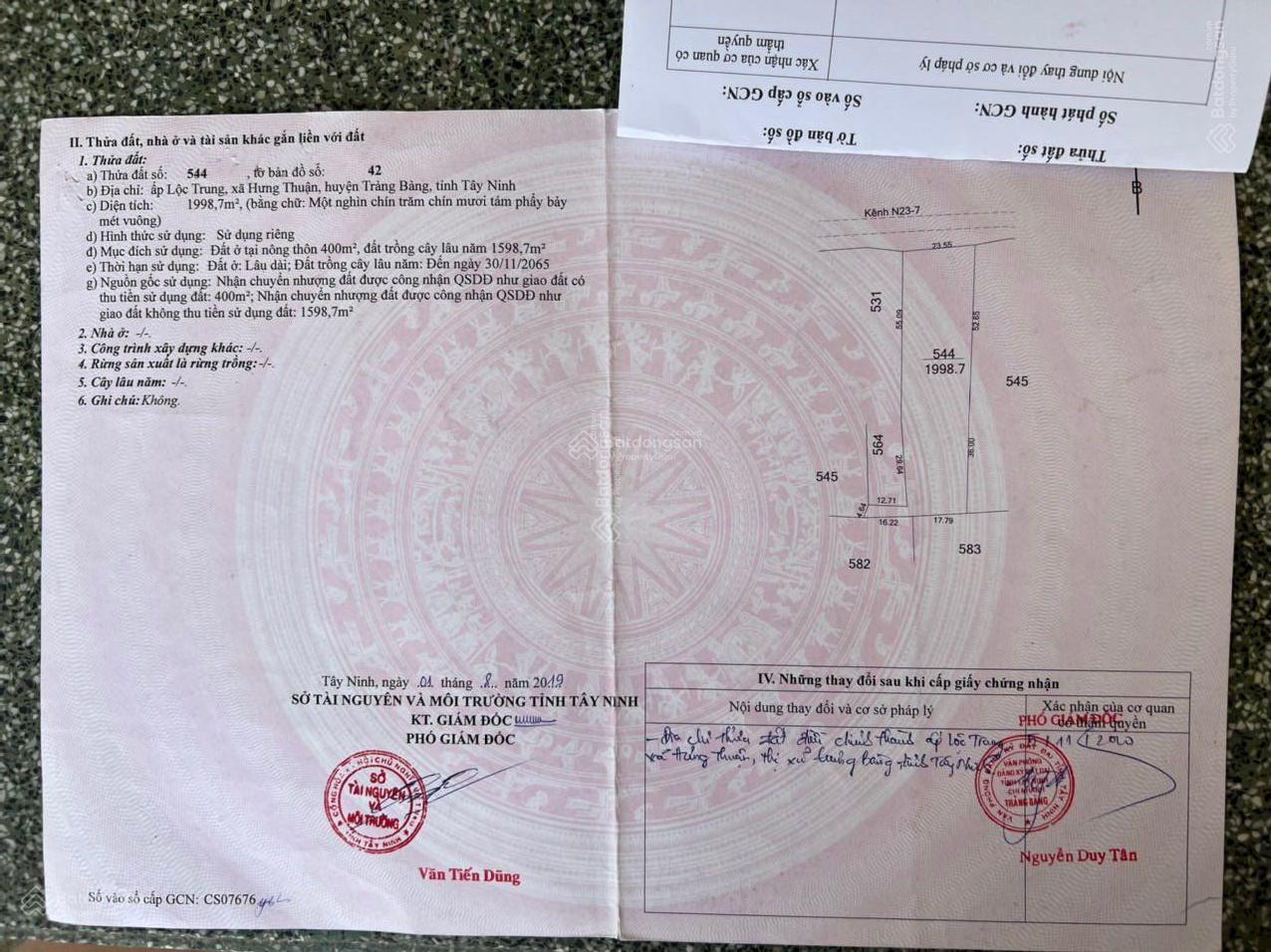 Bán đất thổ cư 24x100m Sông Lô, Hưng Thuận, Trảng Bàng, Tây Ninh