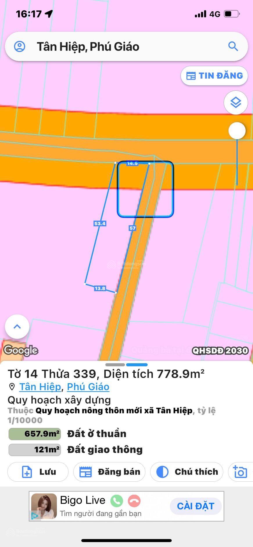 Bán đất 2 mặt đường nhựa DH507 chính chủ tại Tân Hiệp huyện Phú Giáo Bình Dương. Giá: 6tr4/1m2