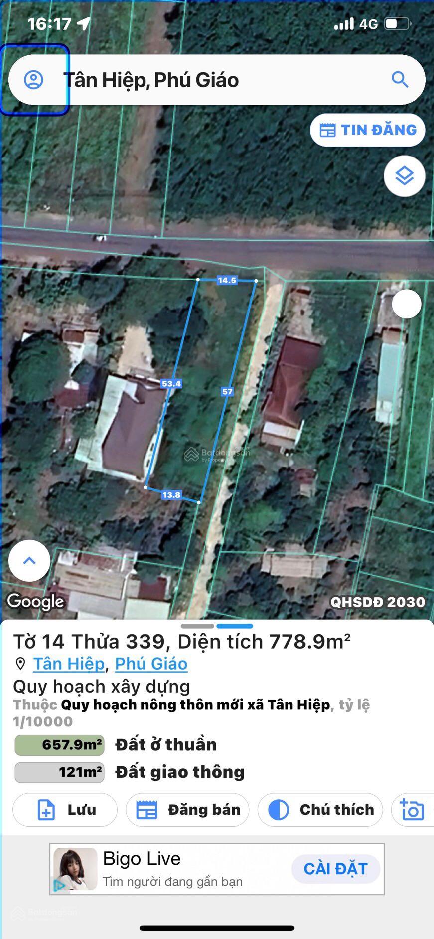 Bán đất 2 mặt đường nhựa DH507 chính chủ tại Tân Hiệp huyện Phú Giáo Bình Dương. Giá: 6tr4/1m2