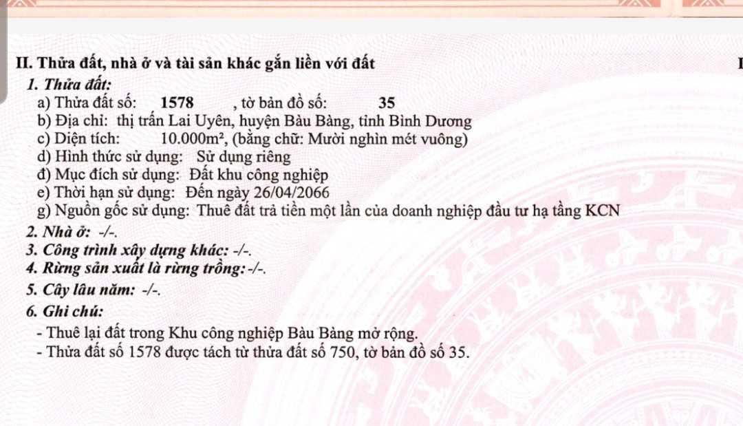 Bán đất khu công nghiệp Bàu Bàng 1 ha
