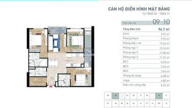 Bán căn số 1210 chung cư Viha Leciva 107 Nguyễn Tuân, 96.7m2 view trực tiếp đường Nguyễn Tuân