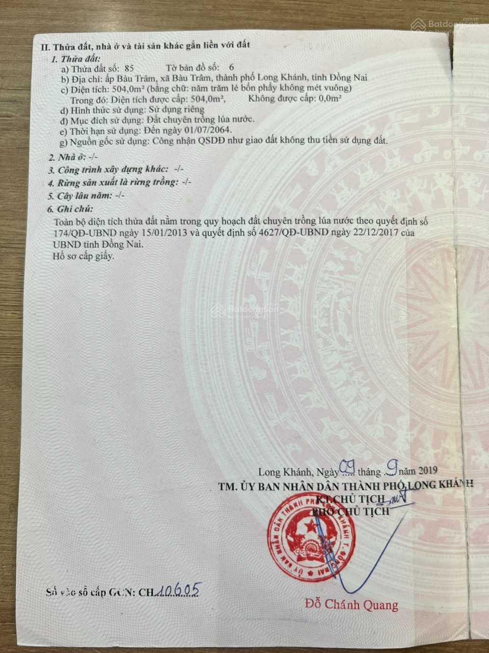 Bán đất chính chủ tại Bàu Trâm, sổ hồng riêng