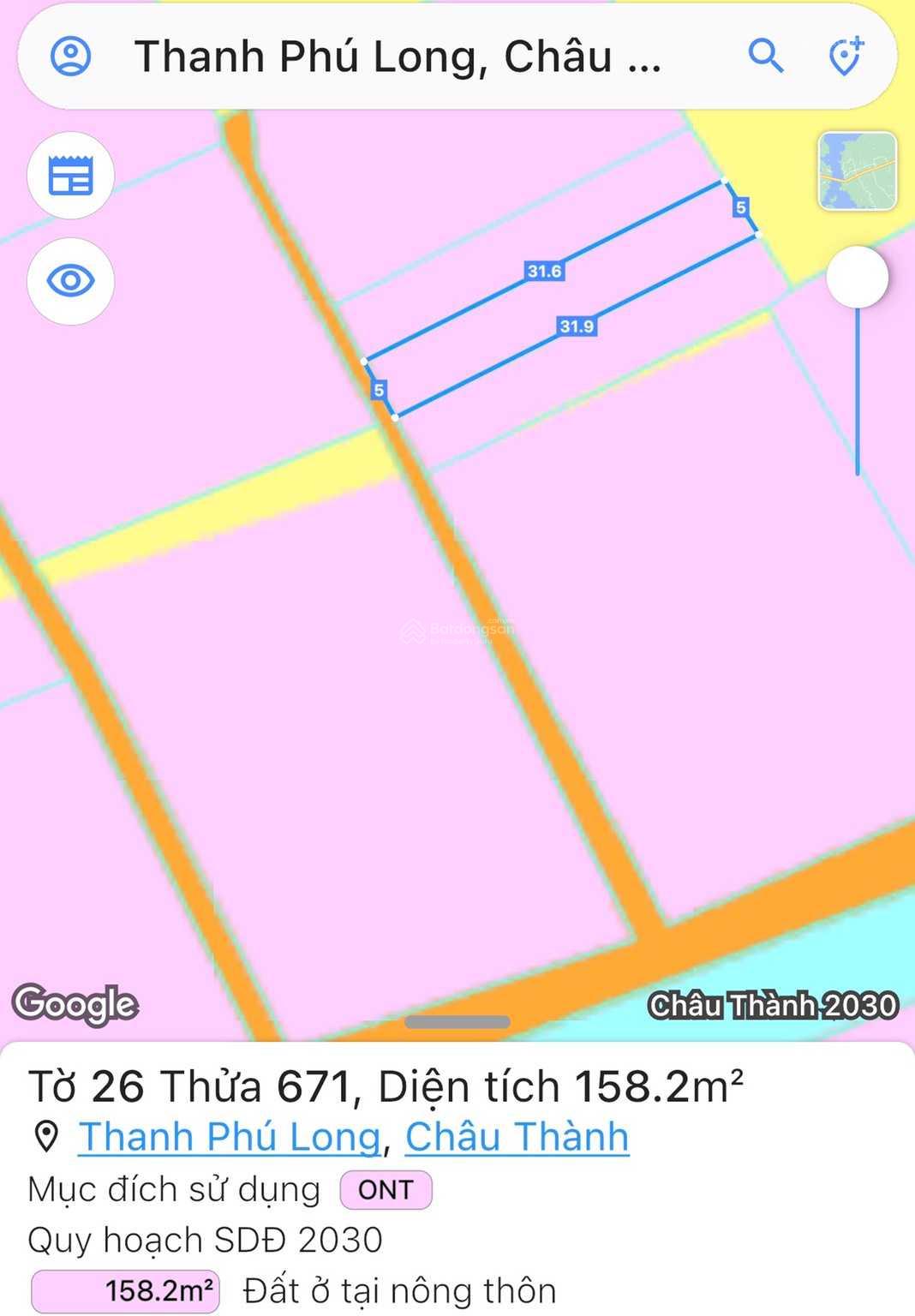 Chính chủ cần bán đất ở diện tích 159m2 xã Thanh Long Phú, huyện Châu Thành, tỉnh Long An