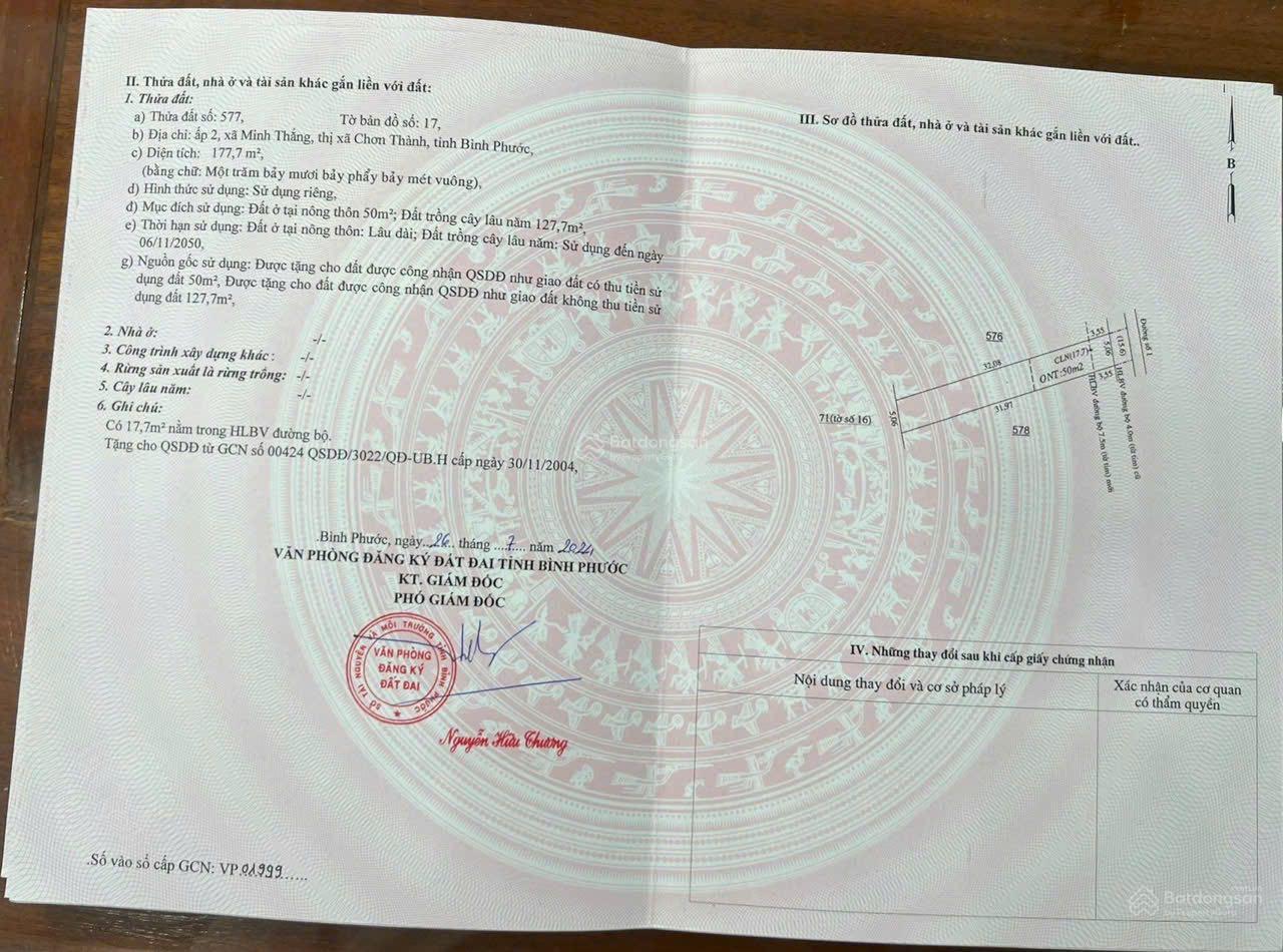 Rẻ nhất trung tâm xã Minh Thắng, thị xã Chơn Thành BP - cách Quốc Lộ 14 tầm 200 mét 0906 625 ***