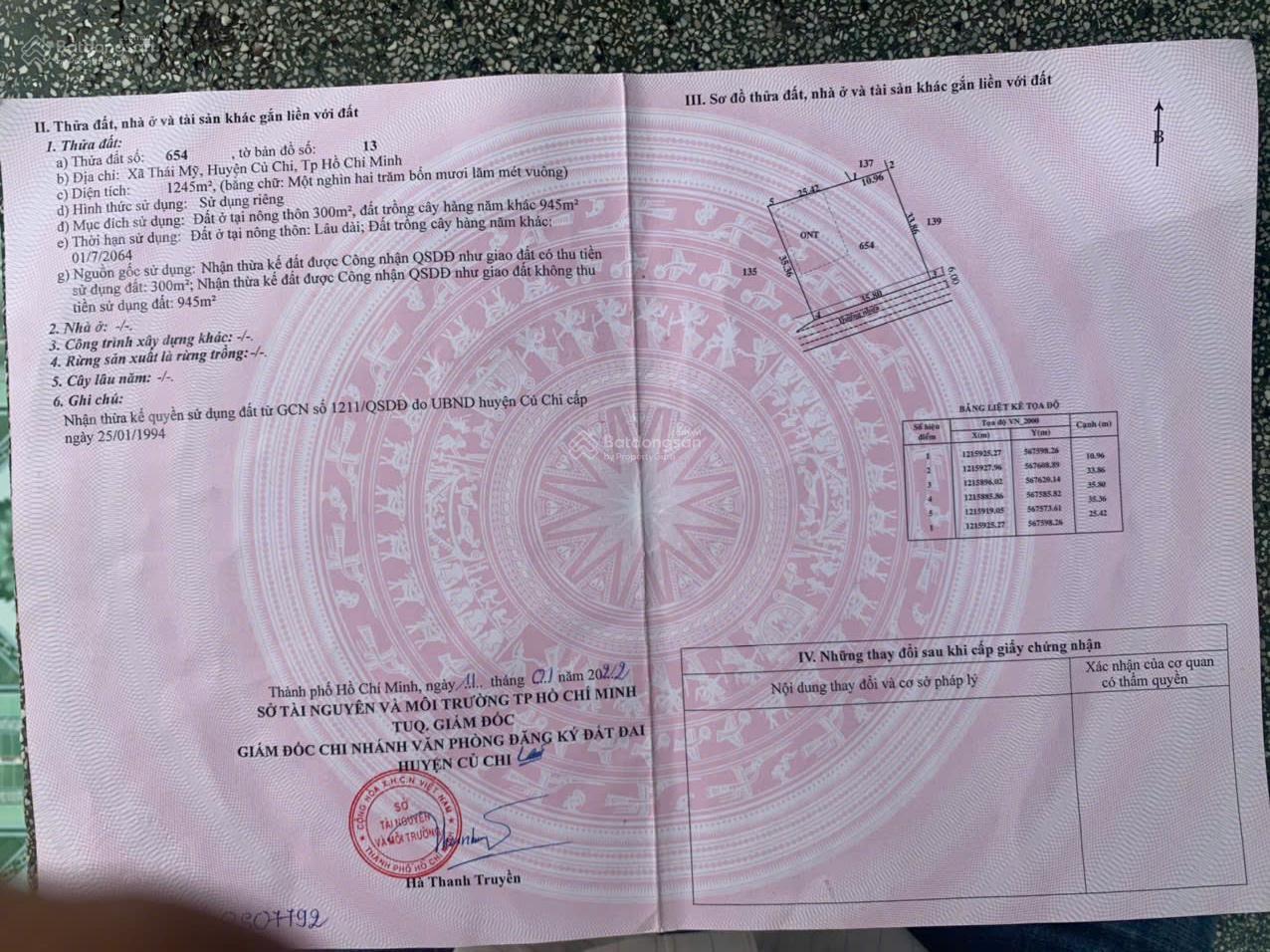 Bán lô đất Thái Mỹ, Củ Chi. Đất đẹp, vuông vắn, giá tốt, LH xem đất 0944 874 ***