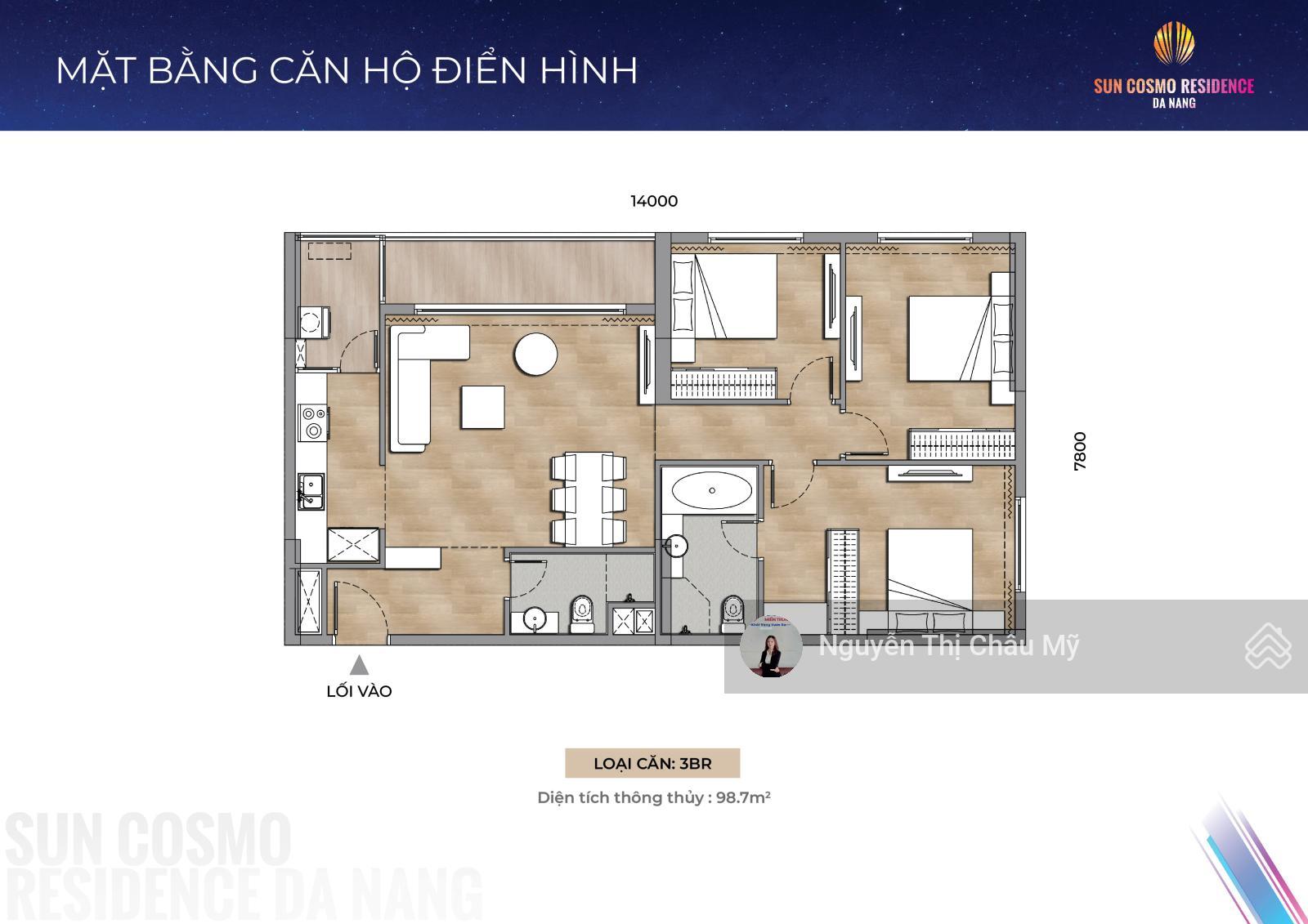 Căn hộ 3PN - Diện tích lớn 99.1m2 - Dự án Sun Cosmo - View sông - biển - Ms Châu Mỹ SRT
