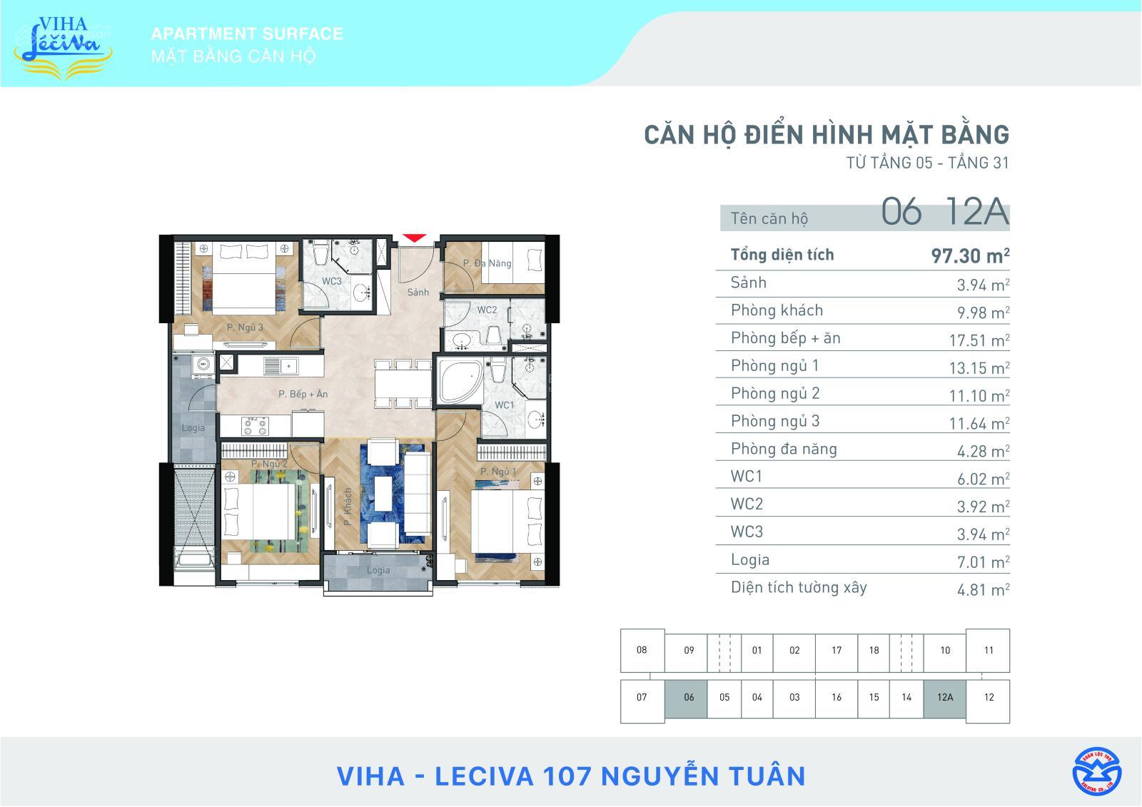 Chính chủ bán căn ngoại giao 1506 97.23m² hướng Đông Nam tại Viha Leciva 107 Nguyễn Tuân, Giá tốt!