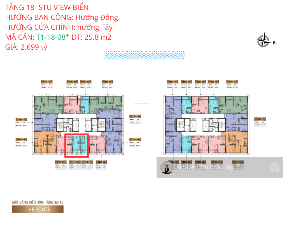 Studio tầng 18 - Tầng Loft - trần cao 5m view hướng biển - The Ponte - Ms Châu Mỹ