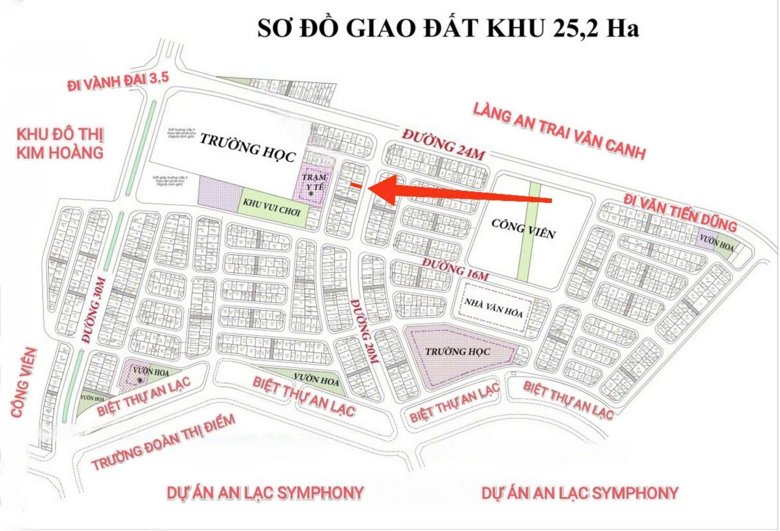 Bán 50m2 mặt đường 20m hướng Đông, trục thông sang khu chung cư An Lạc Symphony. Giá đầu tư cực tốt