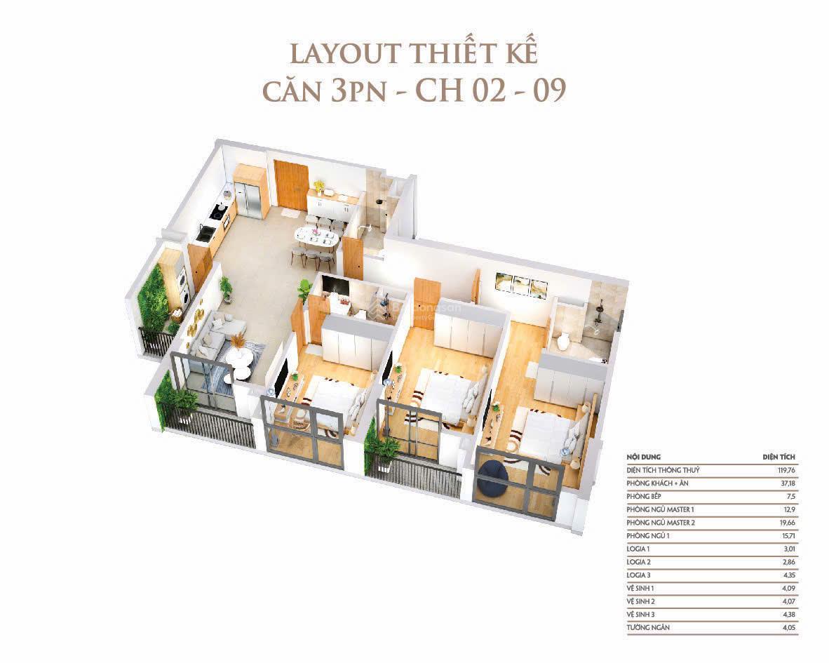 Cho thuê căn hộ Chung cư dự án Khai Sơn City.
DT 119,76m2 có 3 ngủ 3 WC, 3 ban công, 15tr/th