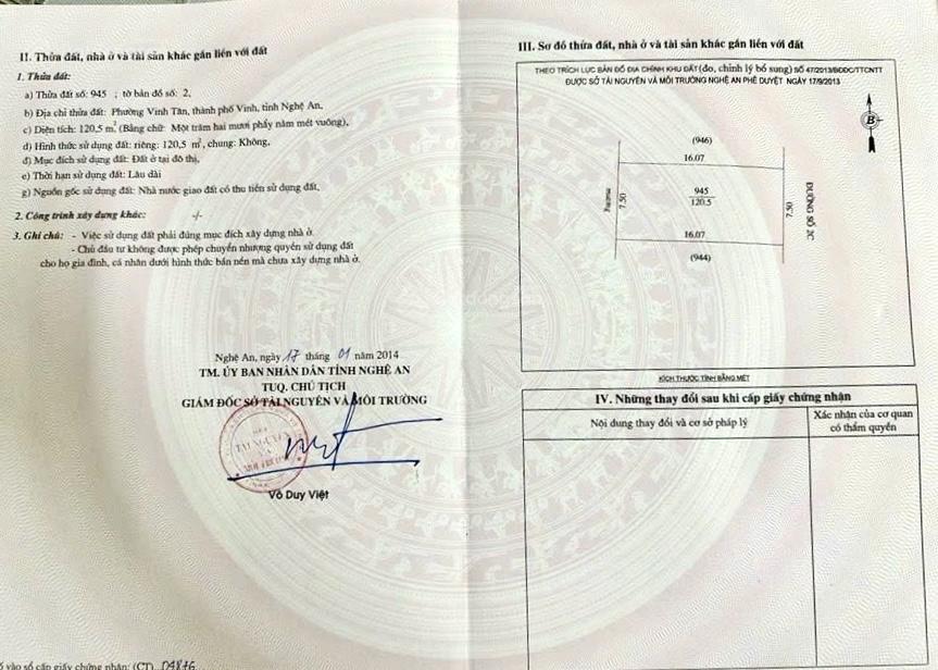 Cần bán lô đất hiếm tại KDT Danatol Cửa Tiền - Vinh Tân đường đôi rộng 30m