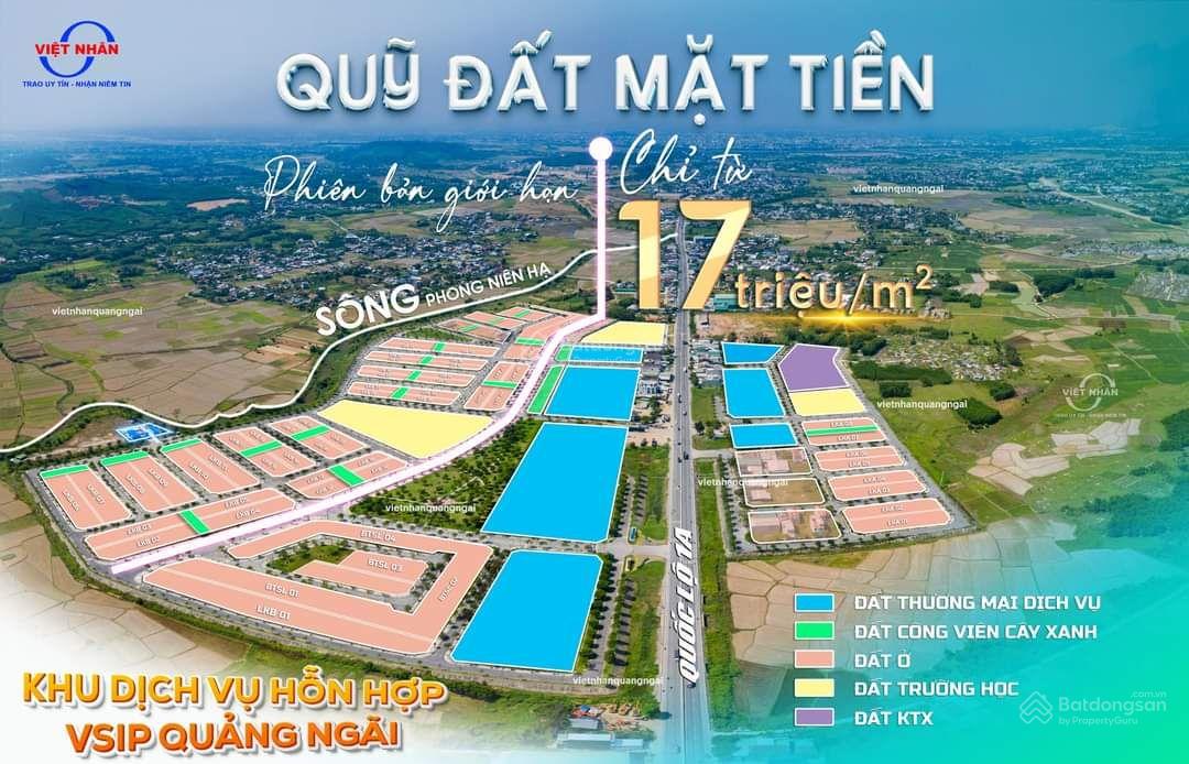 Khu dịch vụ hỗn hợp VSIP Quảng Ngãi, đất MT đường rộng 25m, view công viên, 19tr/m2. Hướng Tây