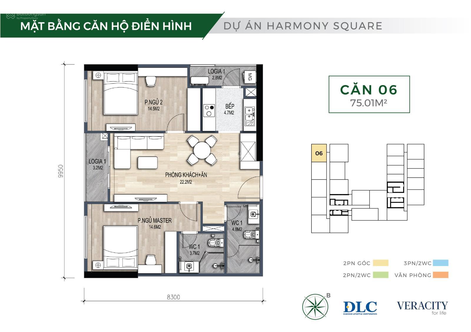 Bán căn 2pn tầng đẹp chung cư Harmony giá bán 5,5 tỷ bao phí sang tên LH: 0971 288 ***