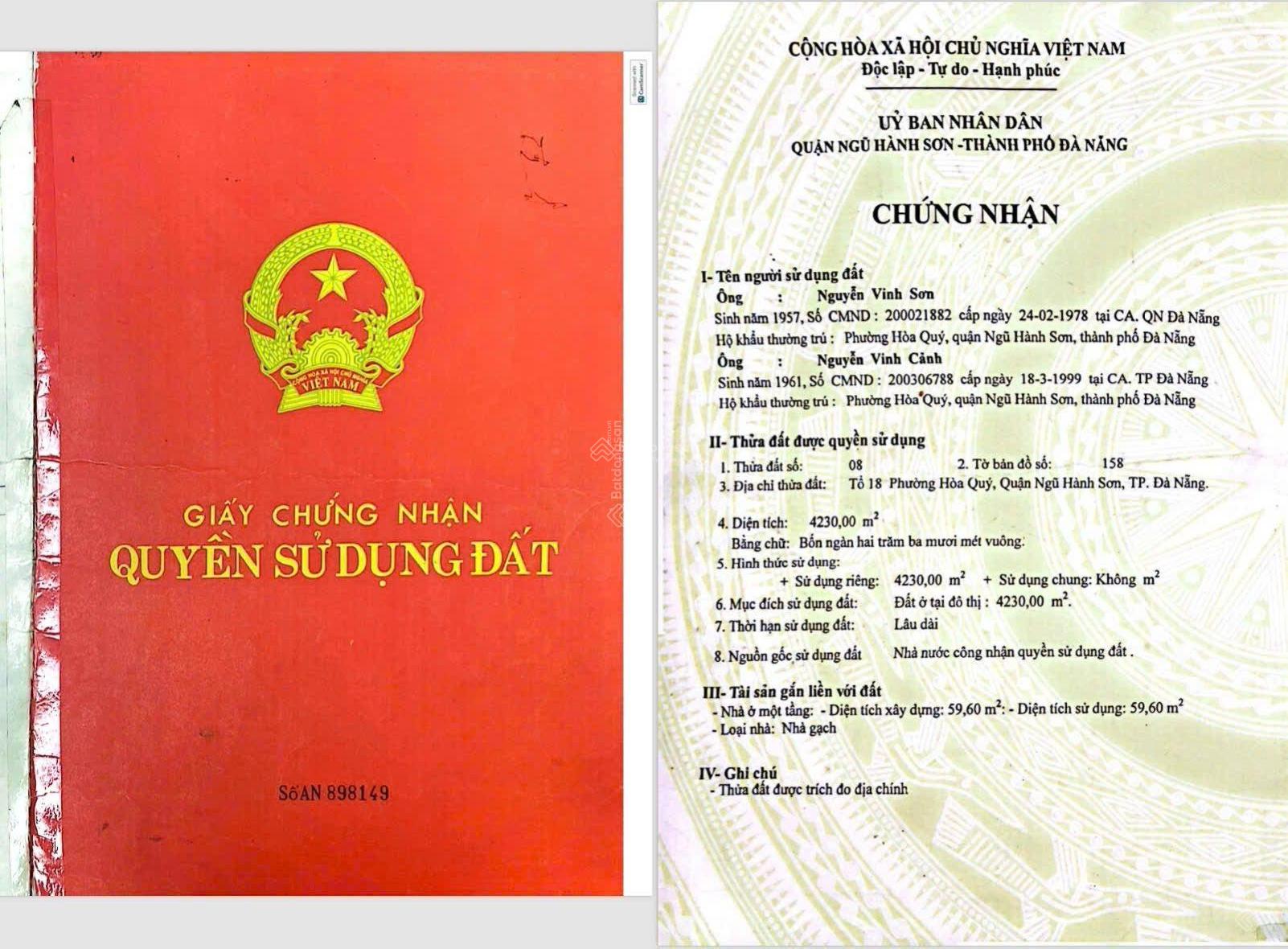 Chuyển nhượng lô đất 4 mặt tiền, đường Nam Kỳ Khởi Nghĩa, Ngũ Hành Sơn, Đà Nẵng, 4200m2