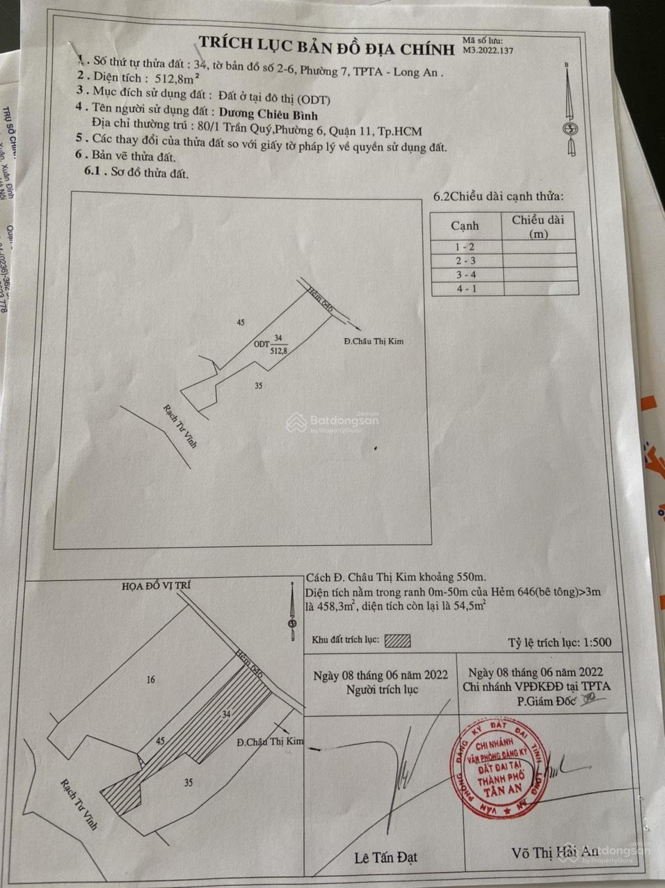Bán đất thổ cư 512m2 tại hẻm 646 Châu Thị Kim - giá 8.8tr/m2