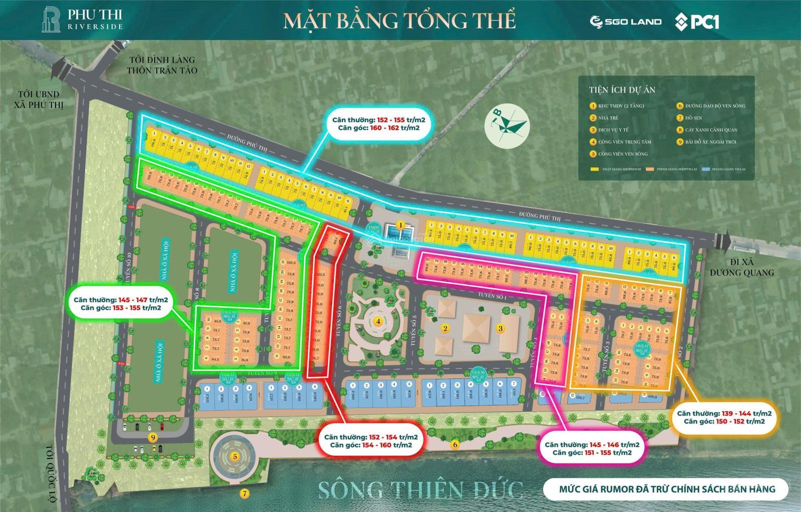 Chỉ 13 tỷ sở hữu ngay liền kề, biệt thự mặt sông dự án Phú Thị Riverside - Gia Lâm. Sổ đỏ lâu dài