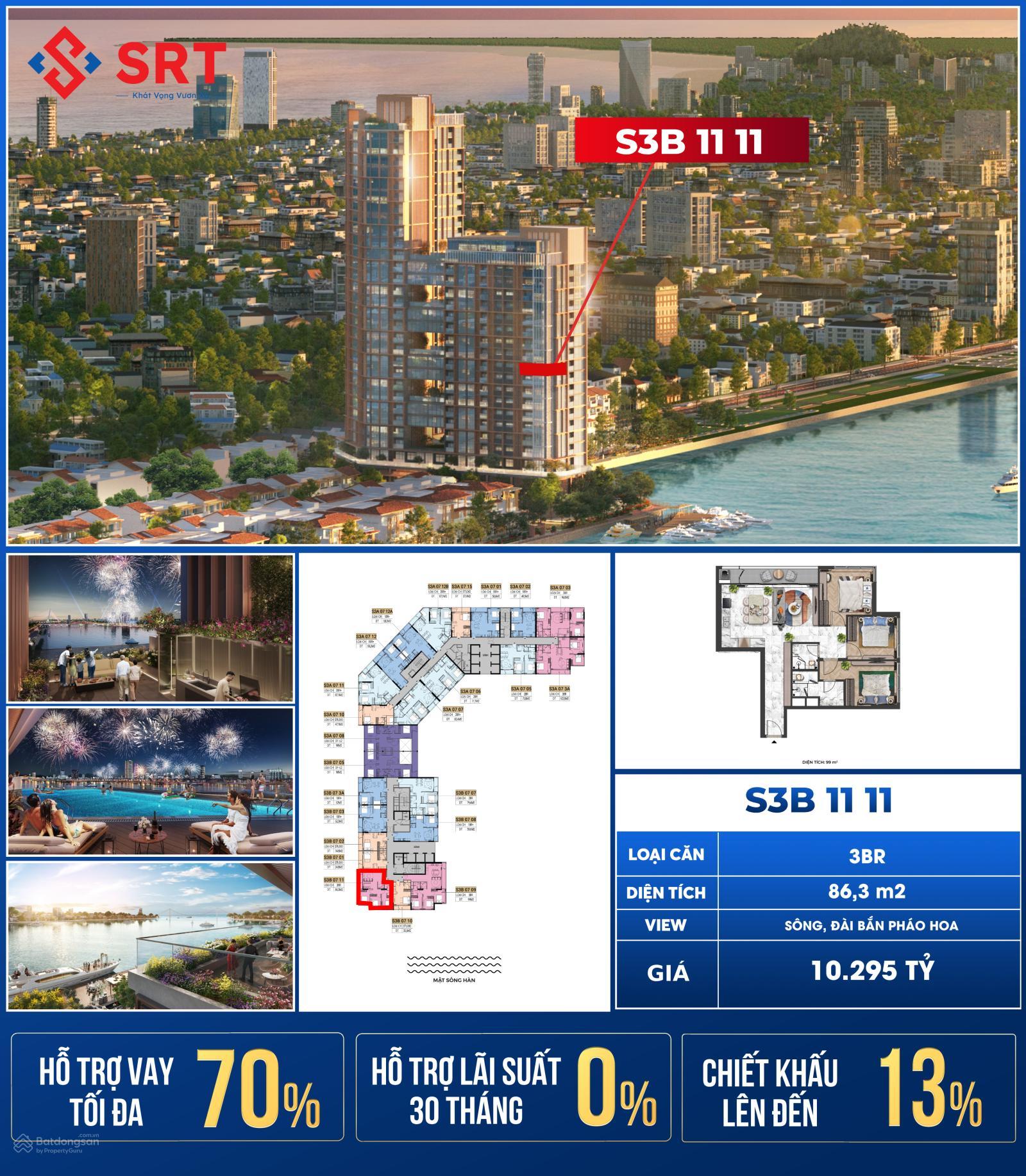 Bán căn hộ studio view Sông Hàn, dự án Sun Symphony giá chỉ hơn 110tr/m2, 86.3m2 (giá không chênh)