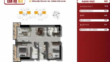 Bán căn hộ chung cư đẹp tại Terra Luxury, 52,6 triệu/m2, 69 m2, 2PN, 2WC