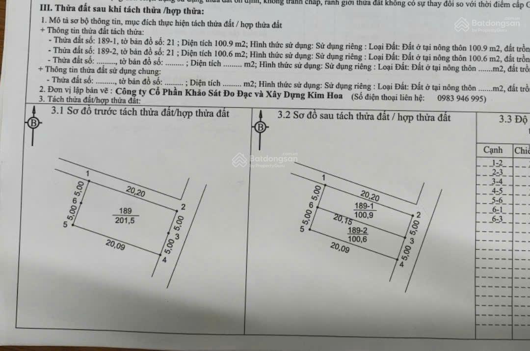 Bán đất Bảo Tháp, Kim Hoa, diện tích 100m2, mặt tiền 5m. Hướng Đông Nam