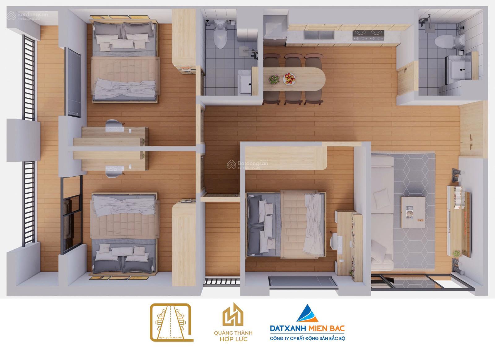 Căn góc 3 ngủ hướng Đông Nam tại chung cư Quảng Thành