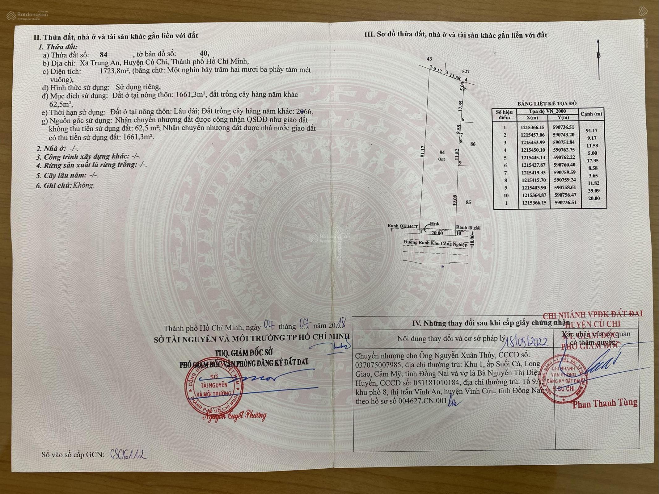 Bán đất gấp mặt tiền Xã Trung An Củ Chi