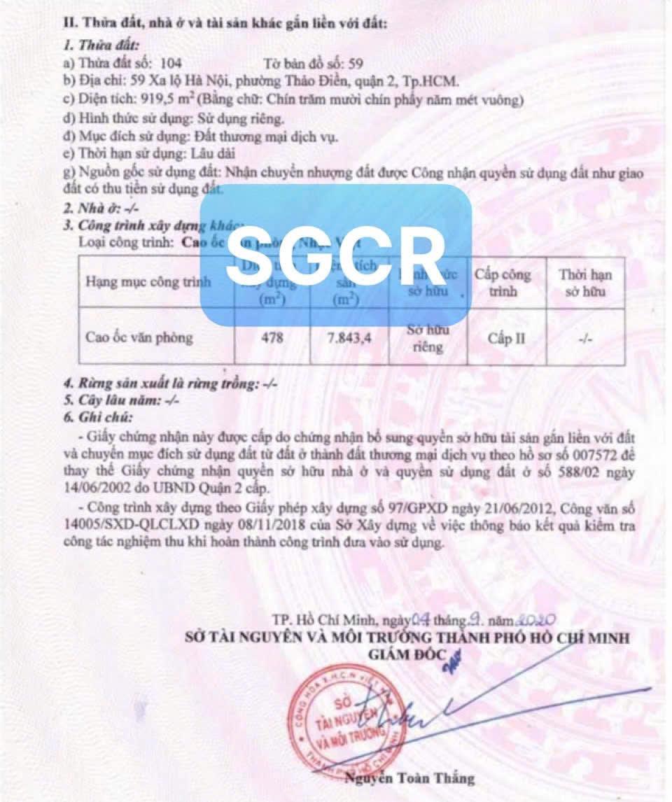 Bán khuôn đất lớn mặt tiền Xa Lộ Hà Nội 1000m2 xây tòa nhà 2 hầm 18 tầng giá 450tỷ Thảo Điền Quận 2