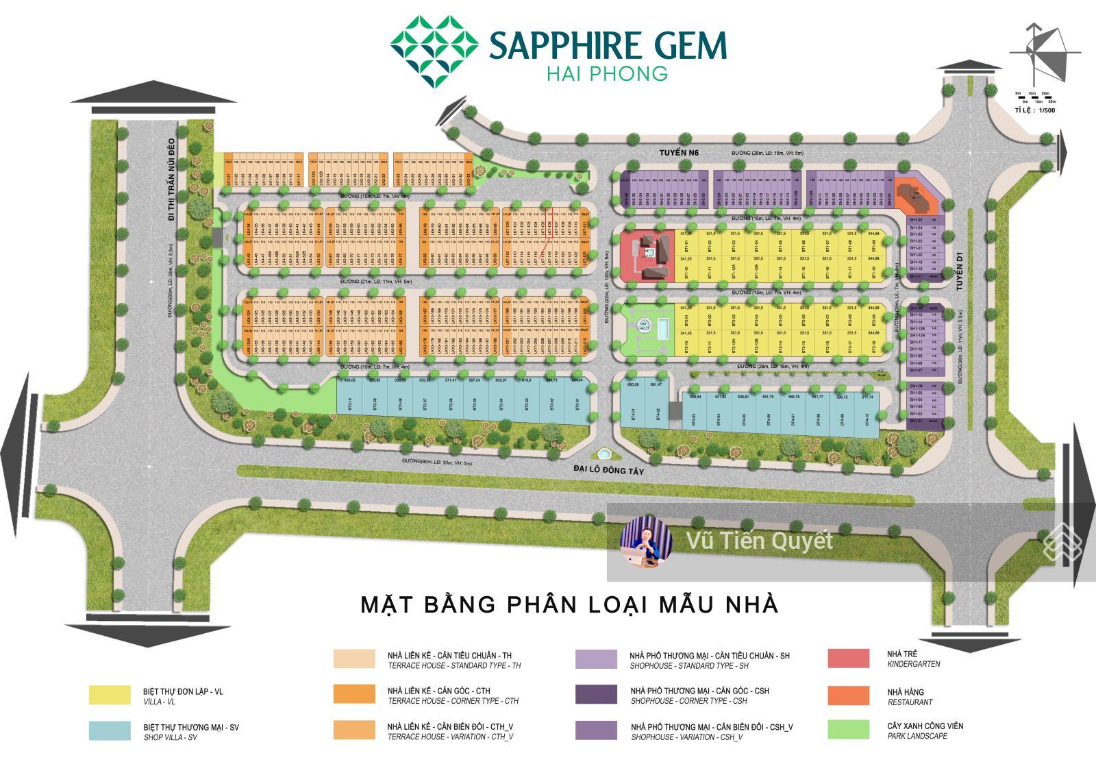 Bán liên kế 110m2 Sapphire Gem - Trục đường 15m. Ngay TTHC mới Hải Phòng. Giá 5,9 tỷ. Bao thuế phí