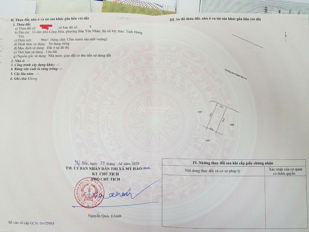 Đất đấu giá mặt đường 42m trục chính thị xã Mỹ Hào, Hưng Yên
