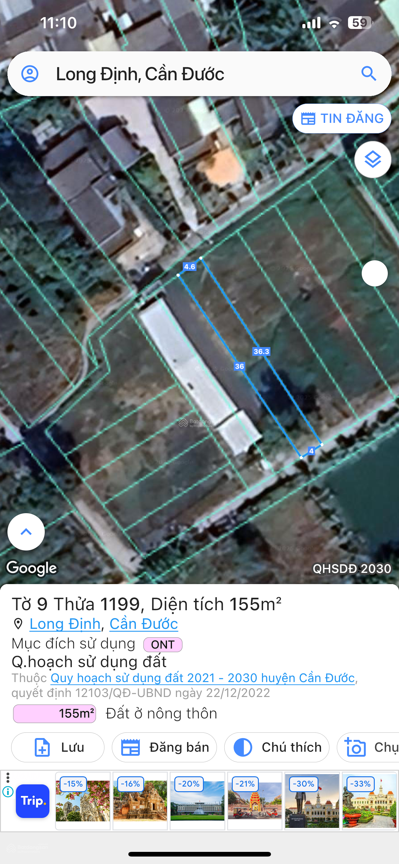 Bán đất 155m2 tại ĐT 830B, Long Định, Cần Đước, Long An, 890 triệu