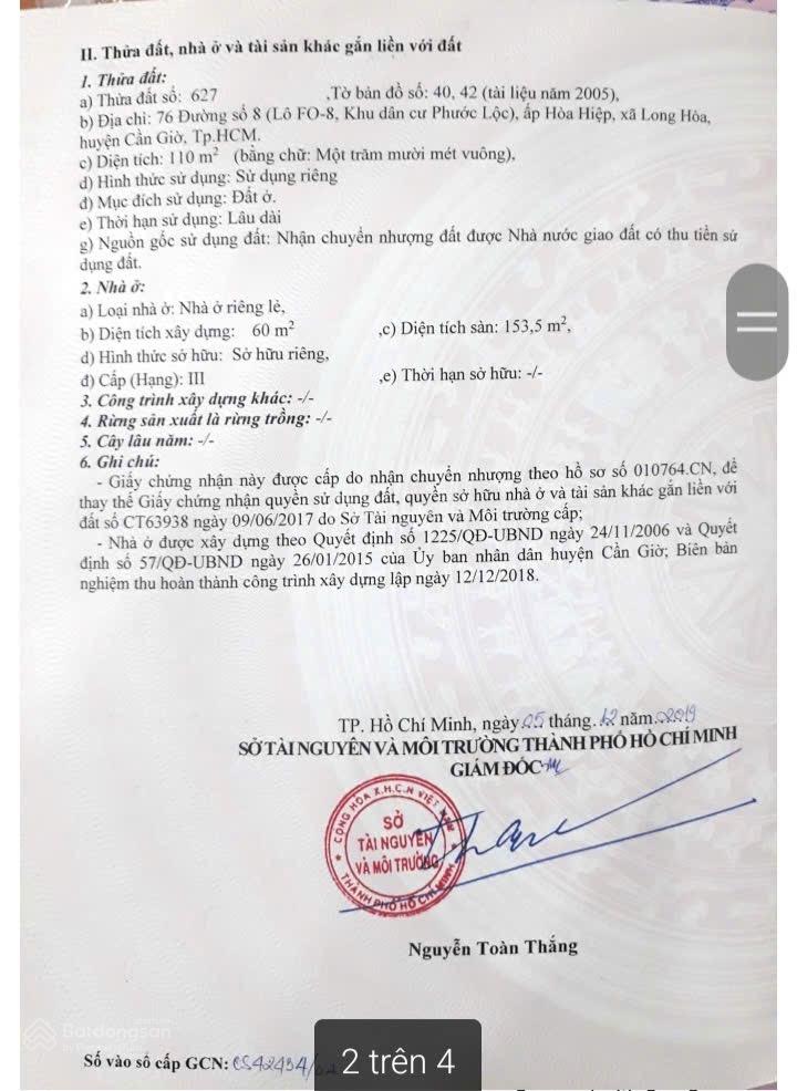 Bán nhà F0 - 11 KDC Phước Lộc, Xã Long Hòa, Cần Giờ DT 5x22m nhà 3 tầng giá 6 tỷ