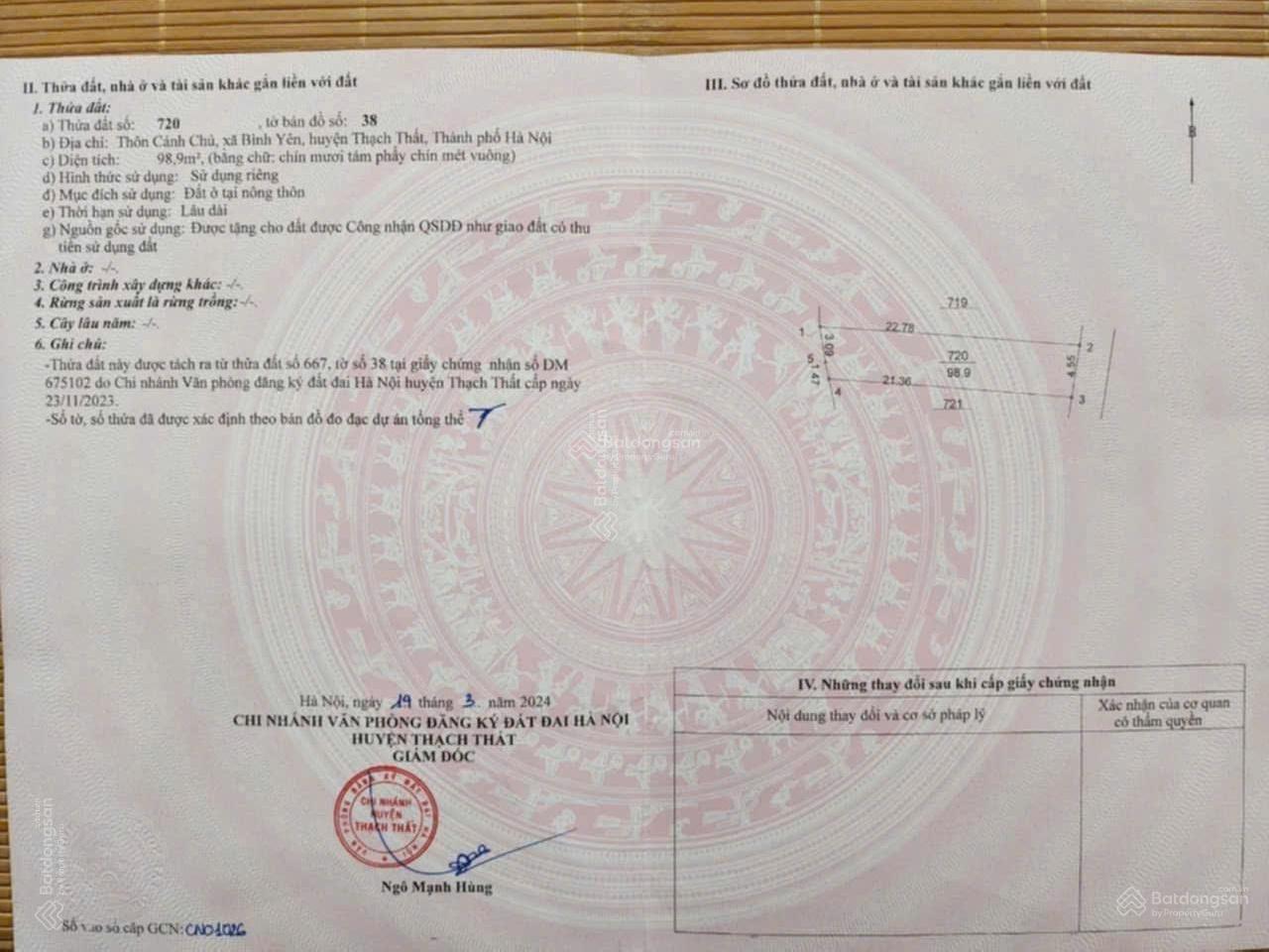 Bán gấp nhanh mảnh đất full thổ cư đường thông giá rẻ tại huyện Thạch Thất
