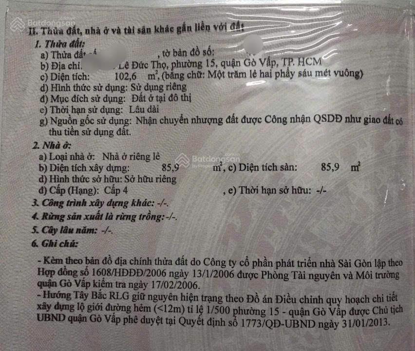 Bán đất hẻm 10m Lê Đức Thọ Gò Vấp. dt 4.2x24m ko lộ giới. vị trí kd buôn bán. Giá 7ti2