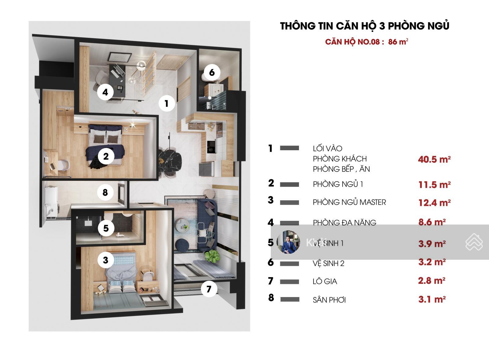 Căn hộ 3PN rộng 86m2 view cao, 2 tỷ 550 Full, sổ hồng sẵn CC ngay, xem nhà nhắn E