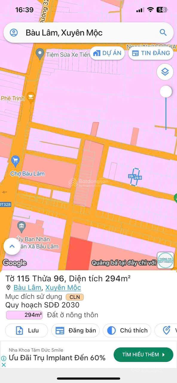 Bán đất biệt thự KDC chợ Bàu Lâm, Xuyên Mộc, Bà Rịa Vũng Tàu, 1,4 tỷ, 300m2