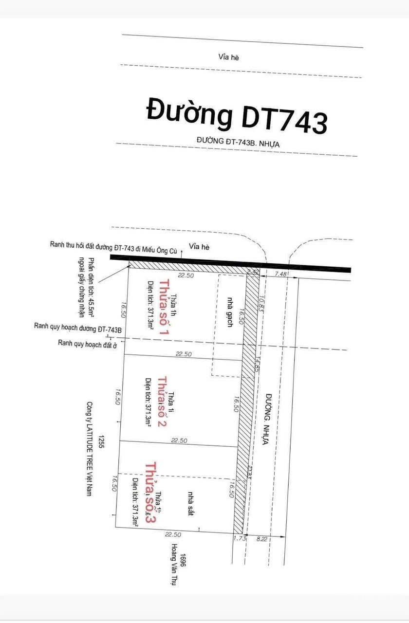Lô đất 1113m2 ngang 22m, mặt tiền ĐT 743 gần Vincom 550, thổ cư full - 39,9 tỷ