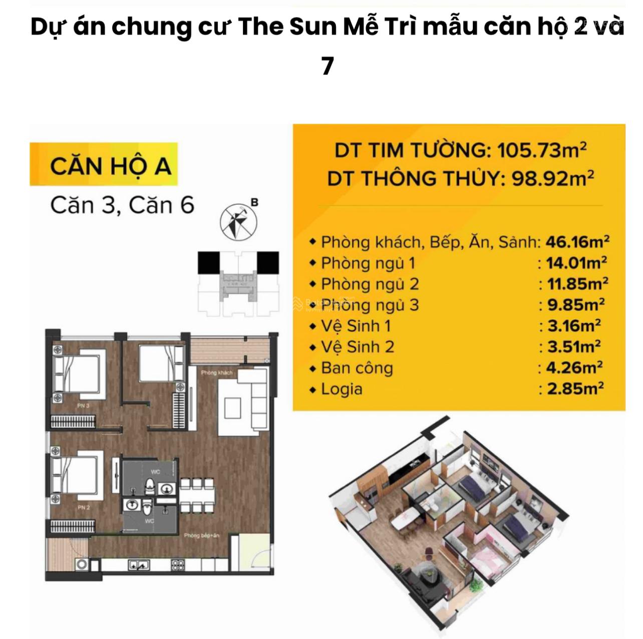 Cần bán căn 3pn 2vs toà The Sun đường Mễ Trì giá 6,4 tỷ. Xem nhà liên hệ em 0966 229 ***