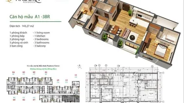 CÔ EM GỬI BÁN CĂN HỘ HOA HẬU TO NHẤT TOÀ PANDORA TRIỀU KHÚC 143m3( 3 ngủ+1 kho và 3wc) 2 Ban Công
