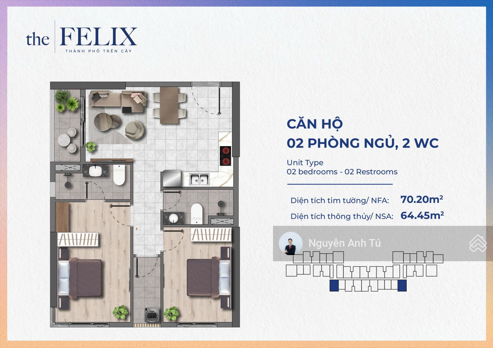 Bán căn hộ 2PN 62m2 dự án The Felix trung tâm TP Thuận An full nội thất 2,3 tỷ/căn Bán căn hộ 2PN 62m2 dự án The Felix trung tâm TP Thuận An full nội thất 2,3 tỷ/căn