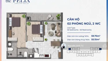 Bán căn hộ 2PN 60m2 dự án The Felix trung tâm TP Thuận An, căn góc, full nội thất từ 2,2 tỷ/căn
