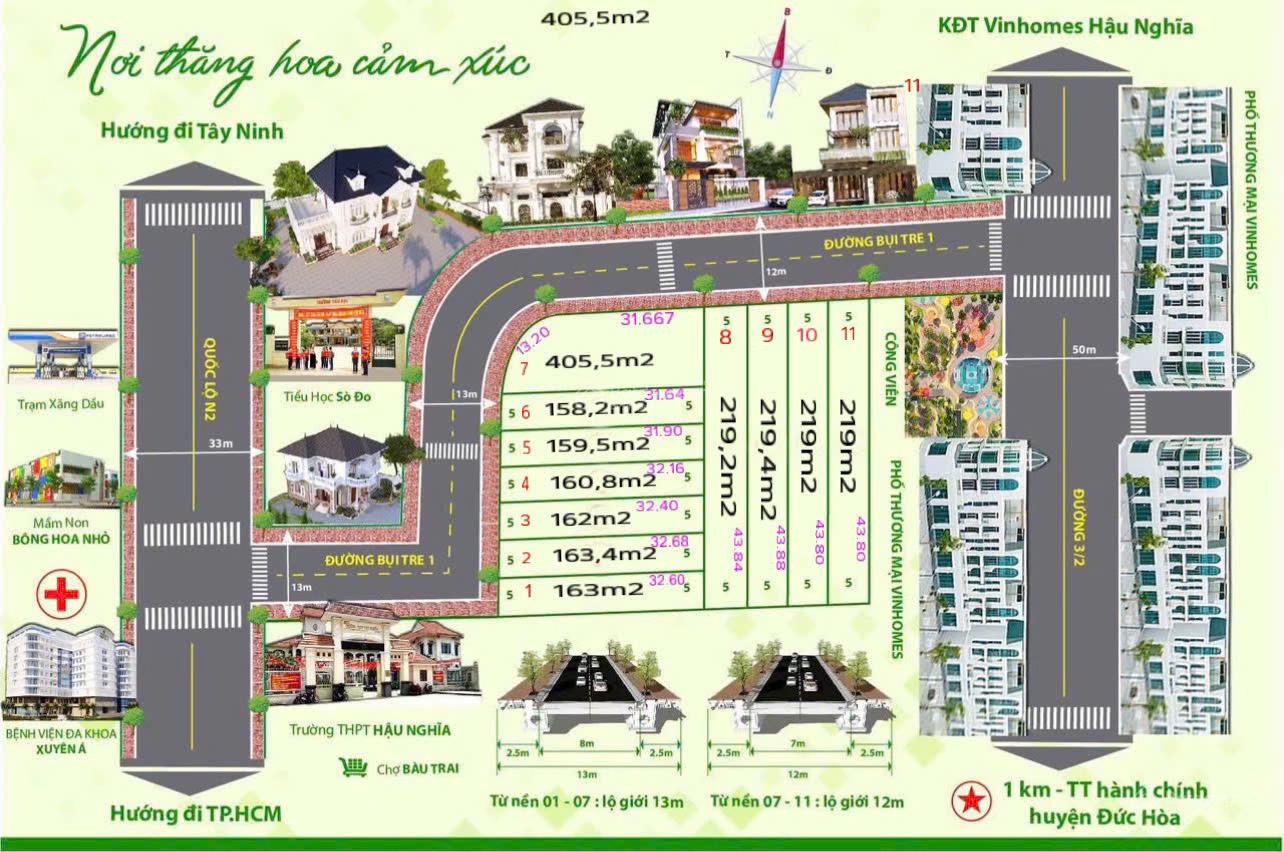 Bán đất ngay cạnh dự án Vinhomes Hậu Nghĩa - 160m2 - sổ riêng - giá 2 tỷ 900 - hổ trợ vay 70%